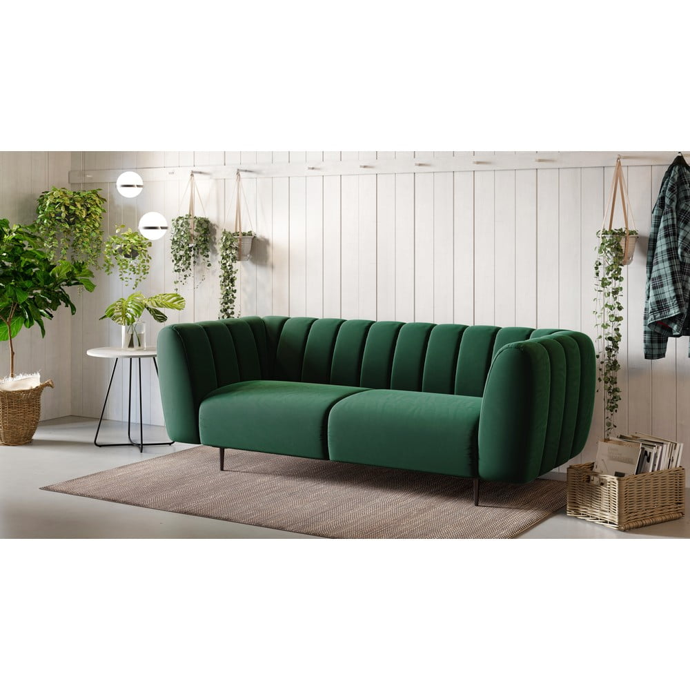 Canapea cu tapițerie din catifea Ghado Shel, 210 cm, verde închis 210 imagine noua somnexpo.ro