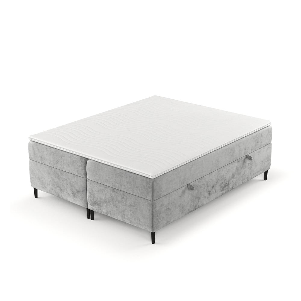 Pat boxspring gri cu spațiu de depozitare 160x200 cm Araya – Maison de Rêve