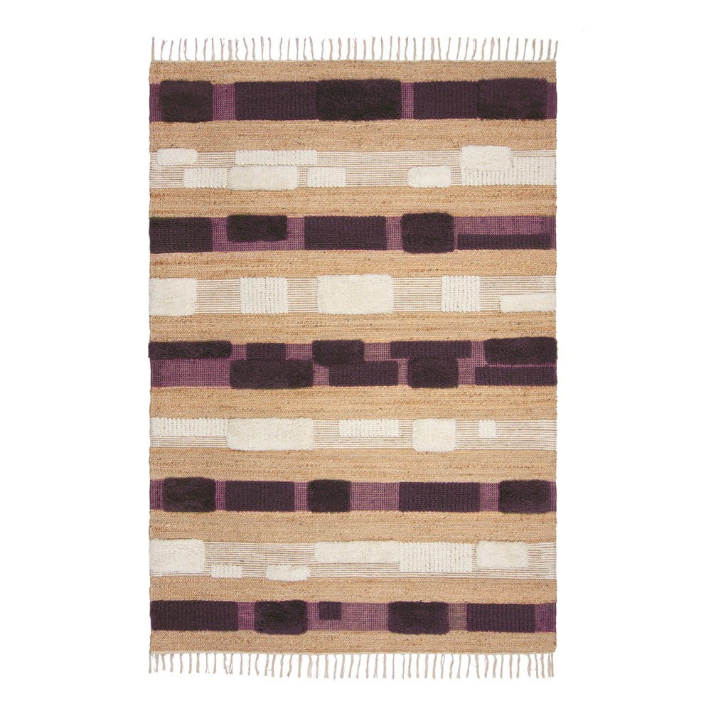 Covor mov/în culoare naturală țesut manual din amestec de iută 160x230 cm Medina Blocks – Flair Rugs