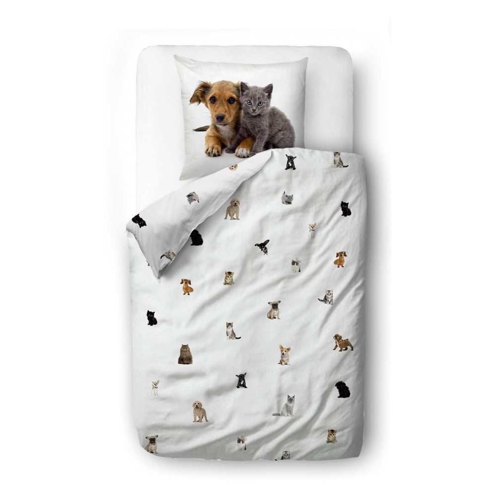 Lenjerie de pat pentru copii albă din bumbac satinat pentru pat de o persoană 140x200 cm The Cutest Ones – Butter Kings