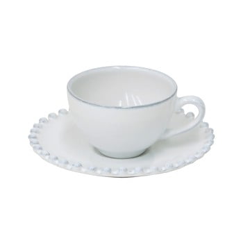 Ceașcă cu farfurioară din gresie ceramică costa nova pearl, 70 ml, alb
