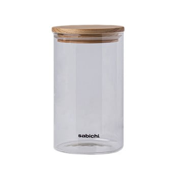 Recipient din sticlă cu capac din lemn pentru alimente sabichi, 1,2 l