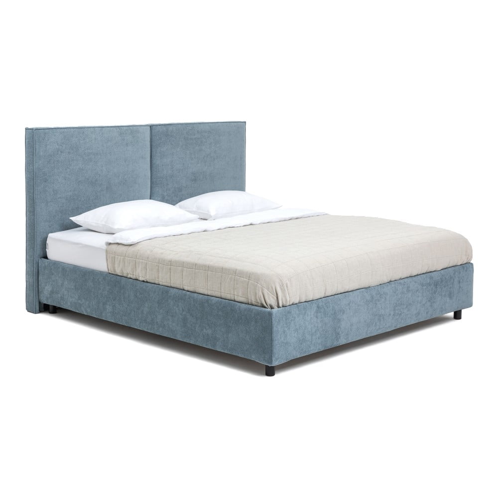 Pat matrimonial albastru tapițat cu spațiu de depozitare cu somieră 180x200 cm Myra Bold – Bonami Selection