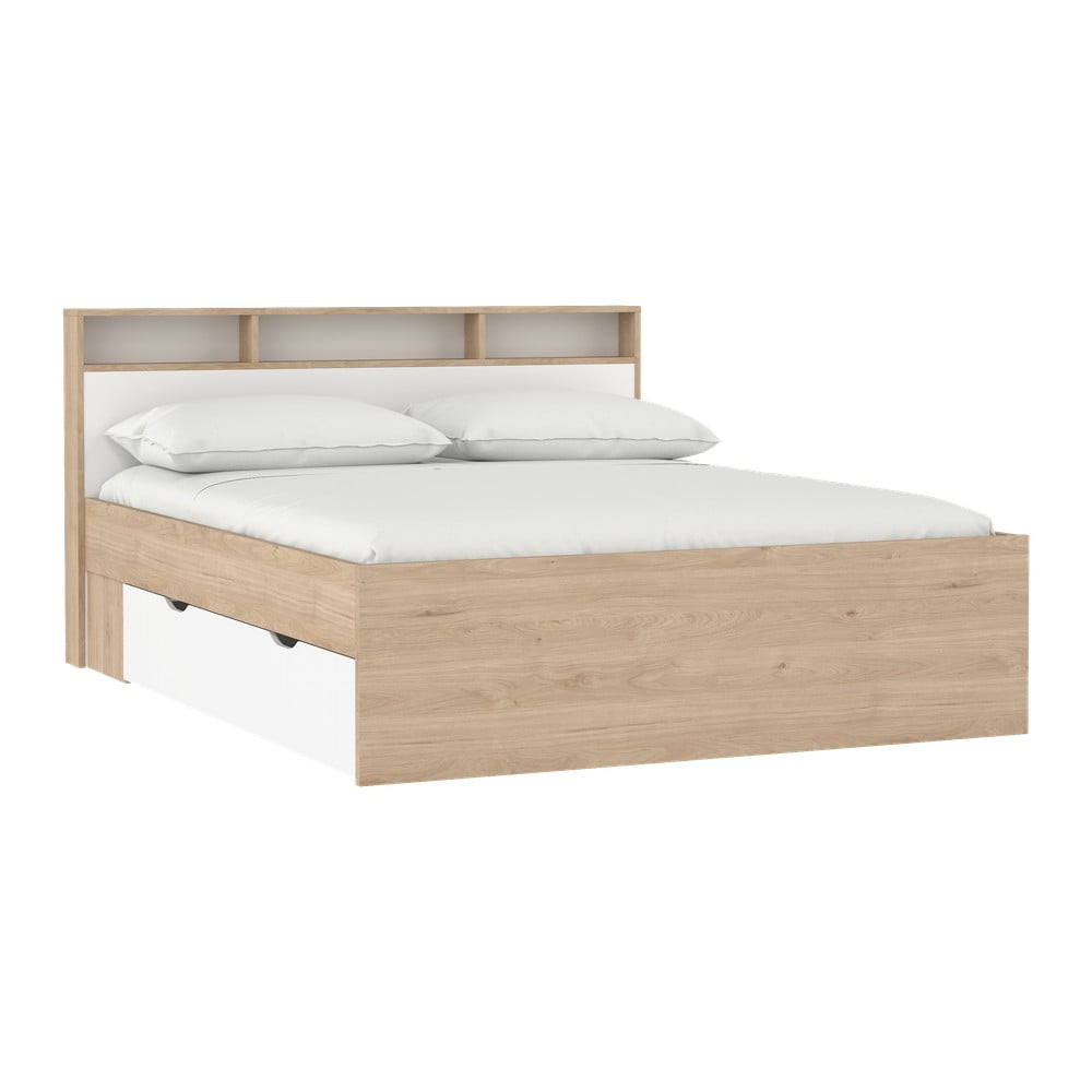 Pat matrimonial în culoare naturală cu aspect de lemn de stejar cu spațiu de depozitare fără somieră 160x200 cm Ikast – Tvilum