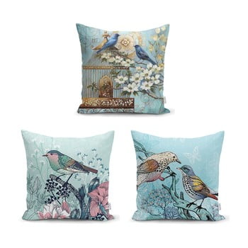 Set 3 fețe de pernă minimalist cushion covers birds unicorn, 45 x 45 cm