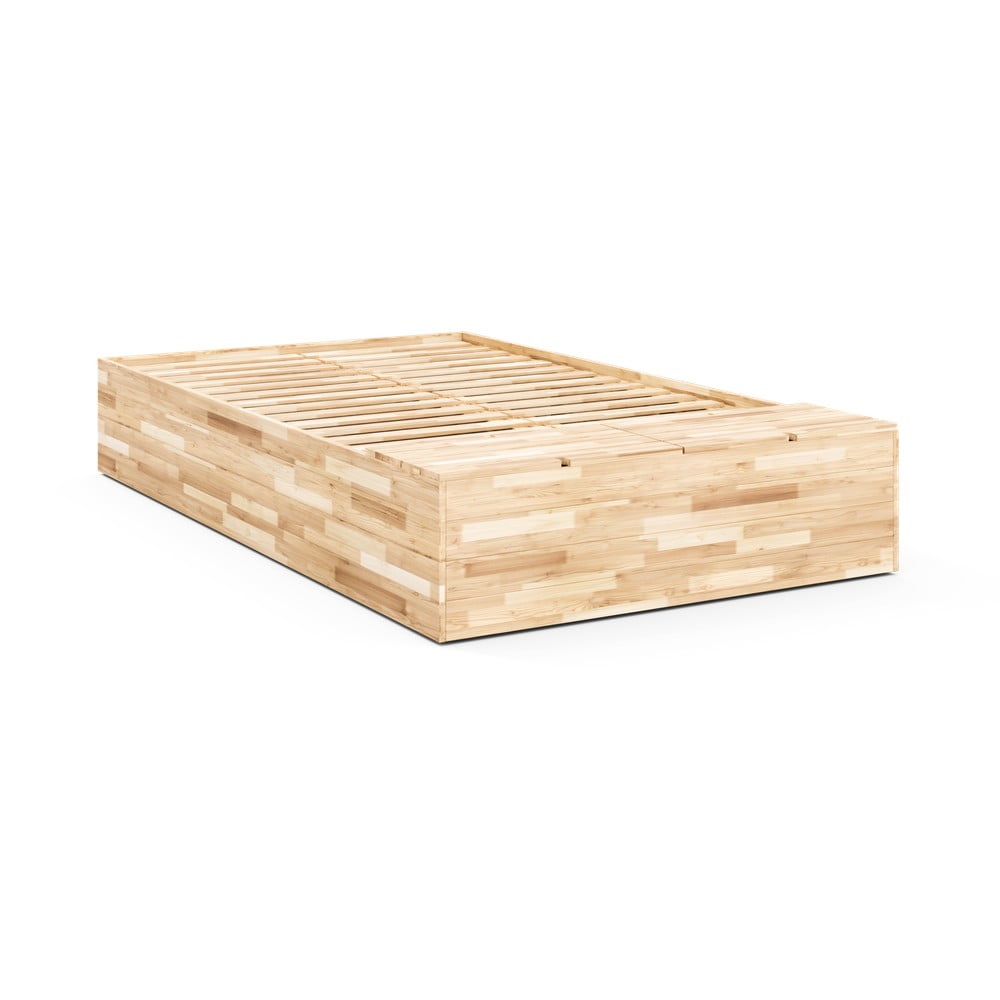 Pat matrimonial în culoare naturală din lemn de pin cu spațiu de depozitare cu somieră 140x200 cm Basement Bed – Karup Design