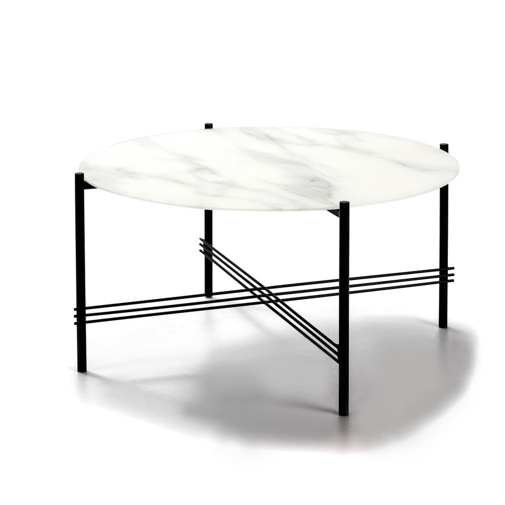 Măsuță de cafea cu blat de sticlă în decor de marmură Markeric, ø 84 cm, alb-negru bonami.ro imagine 2022