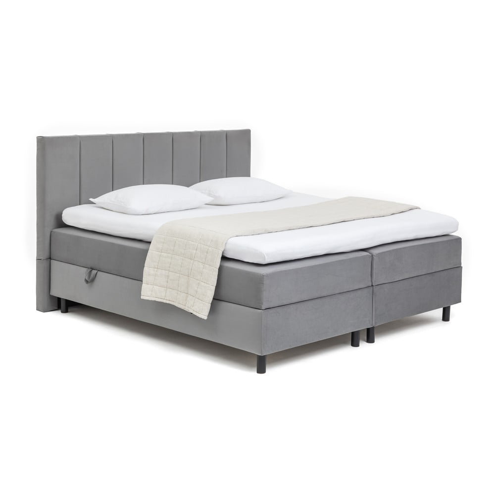 Pat boxspring gri cu spațiu de depozitare 160x200 cm Elva Bold Line – Bonami Selection