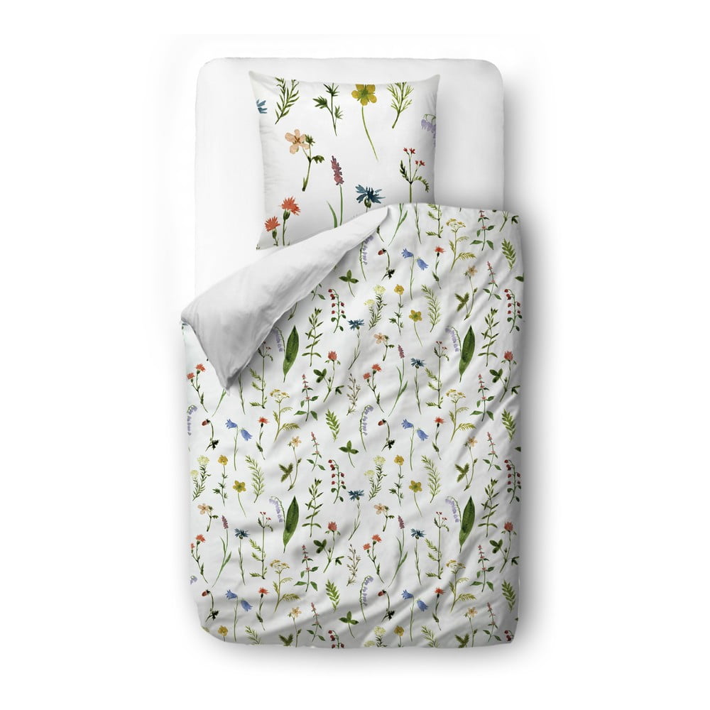 Lenjerie de pat albă/verde din bumbac satinat pentru pat de o persoană 140x200 cm – Butter Kings