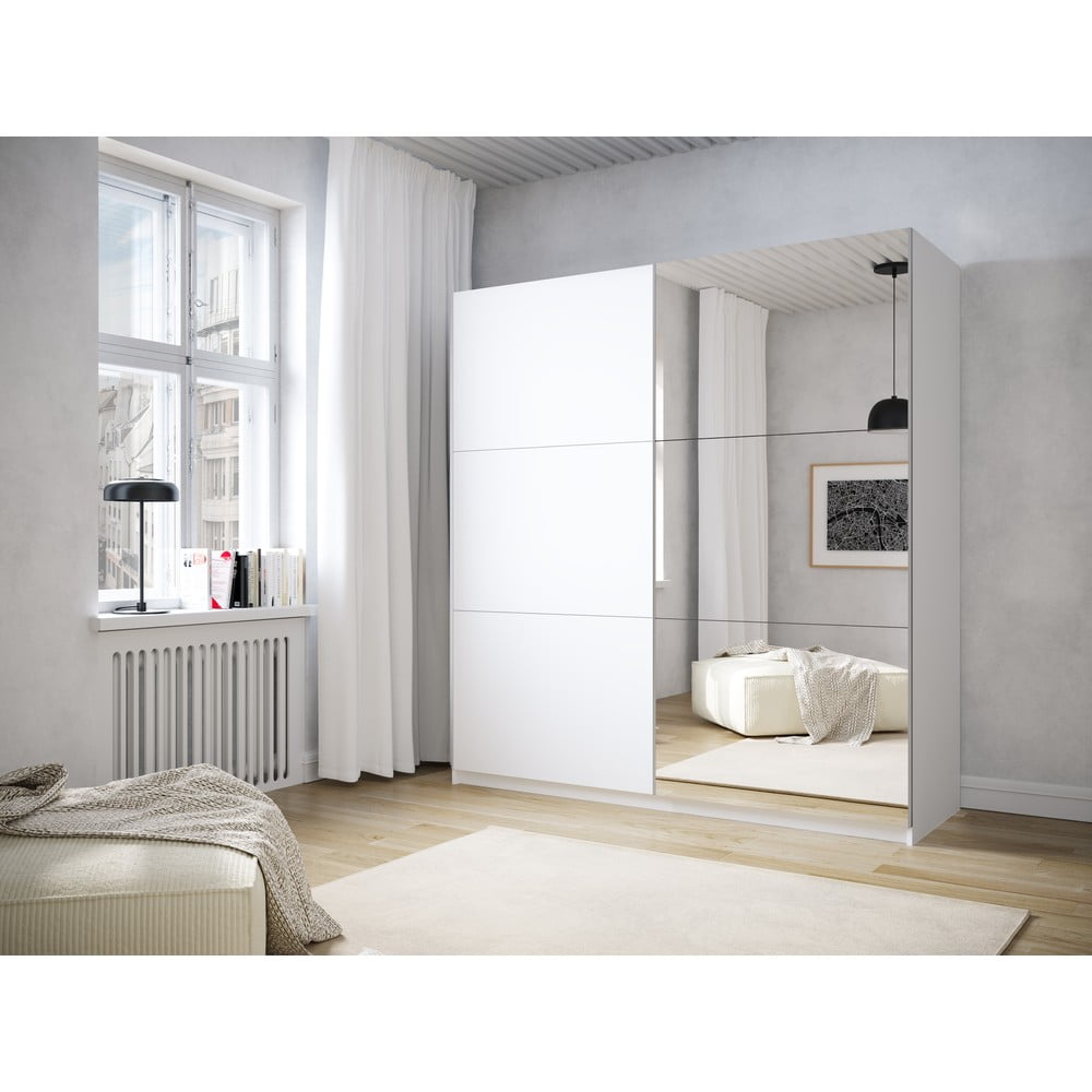 Dulap alb cu oglindă și uși glisante 200×215 cm Lisburn – Cosmopolitan Design 200x215 imagine 2022 7