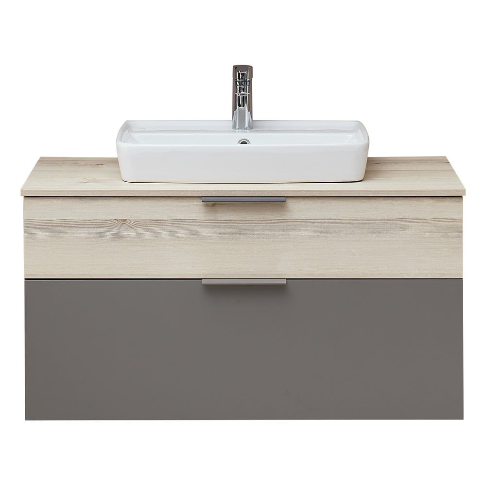 Dulap fără chiuvetă gri/în culoare naturală suspendat cu aspect de lemn de pin 53x101 cm Quickset 394 – Pelipal