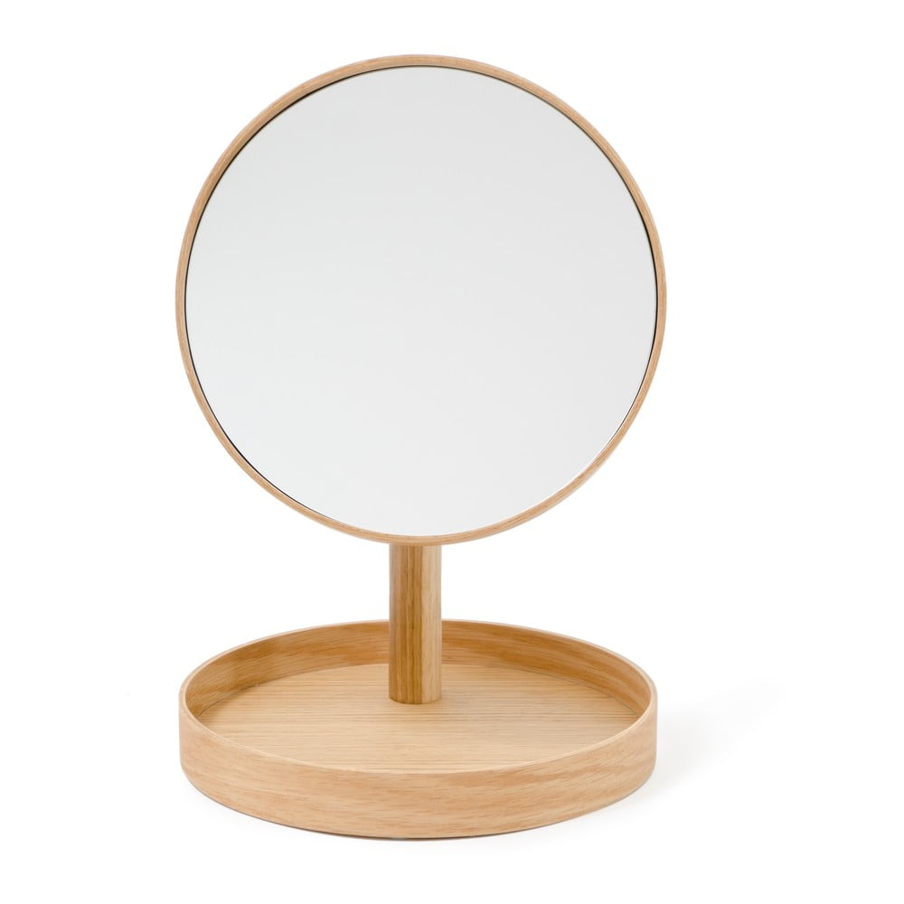 Oglindă cosmetică cu ramă din lemn de stejar Wireworks Cosmos, ø 25 cm