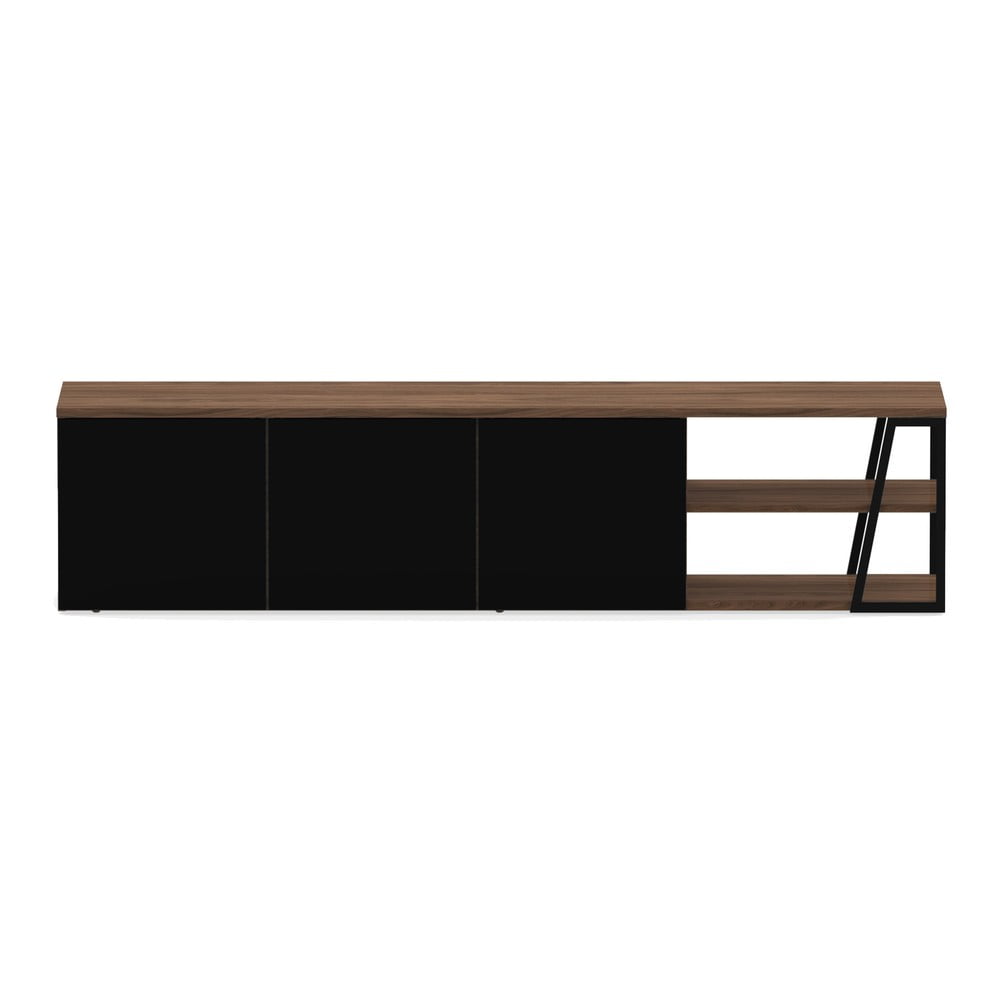 Comodă TV neagră/în culoare naturală cu aspect de lemn de nuc 190×45 cm Albi – TemaHome 190x45