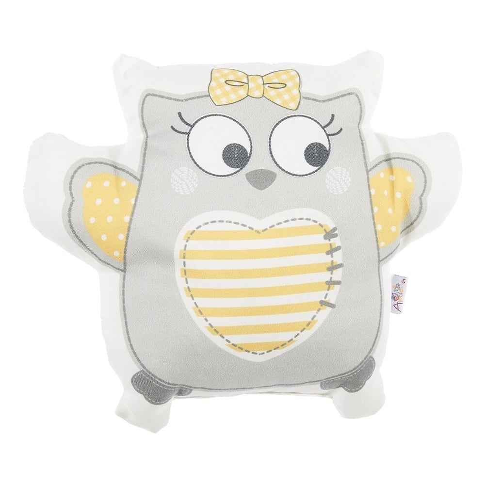 Pernă din amestec de bumbac pentru copii Mike & Co. NEW YORK Pillow Toy Owl, 32 x 26 cm, gri bonami.ro