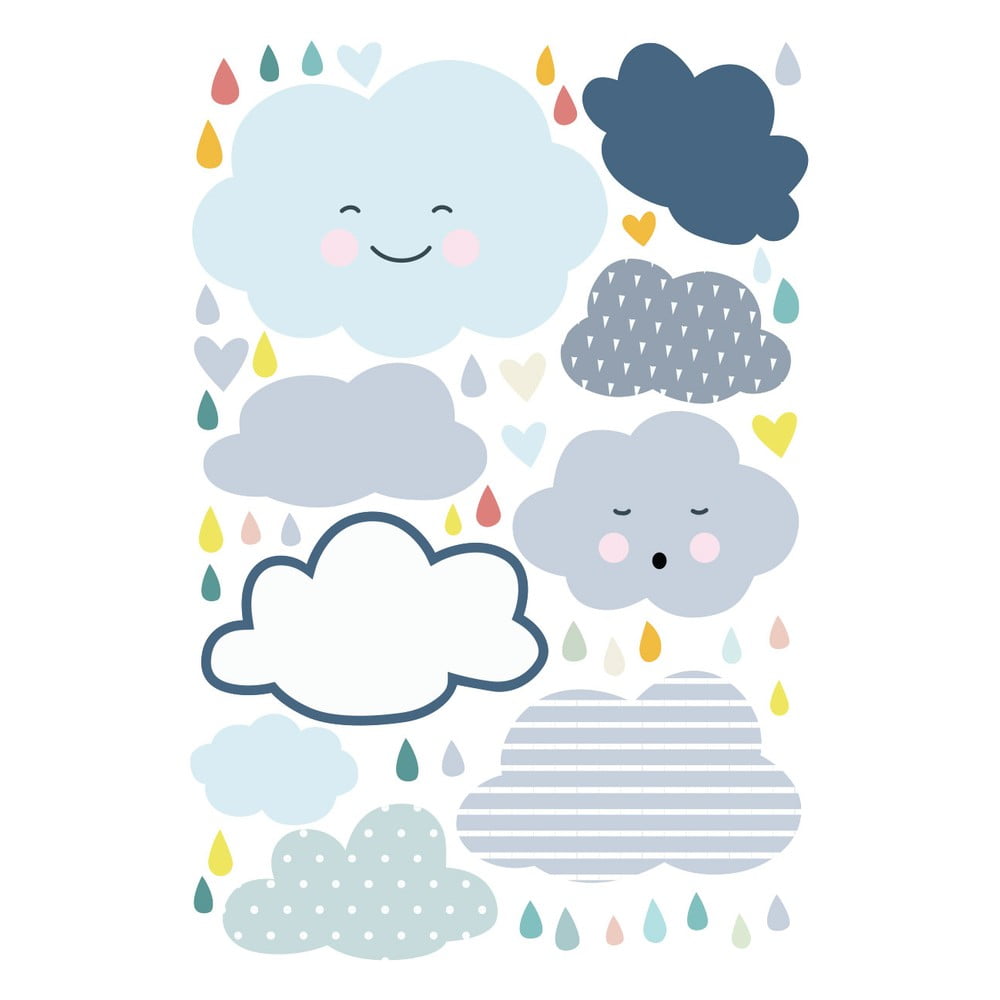 Autocolant de perete pentru copii ambiance scandinavian clouds and love rain, 90 x 60 cm