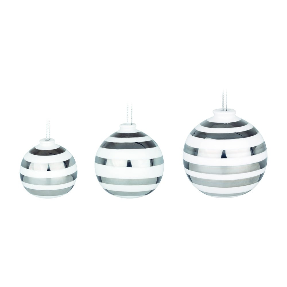 Set 3 globuri din ceramică pentru bradul de Crăciun Kähler Design Omaggio, alb-argintiu bonami.ro