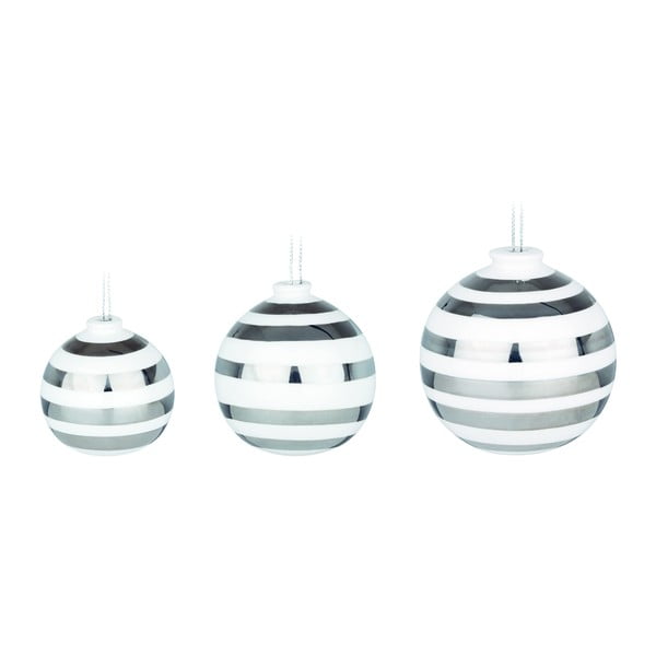 Set 3 globuri din ceramică pentru bradul de Crăciun Kähler Design Omaggio, alb-argintiu