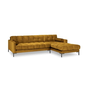 Colțar cu țesătură de catifea cu extensie pe partea dreaptă cosmopolitan design bali, galben