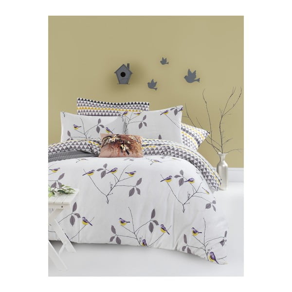Lenjerie de pat cu cearșaf din bumbac ranforce, pentru pat dublu Mijolnir Pavlina White, 200 x 220 cm