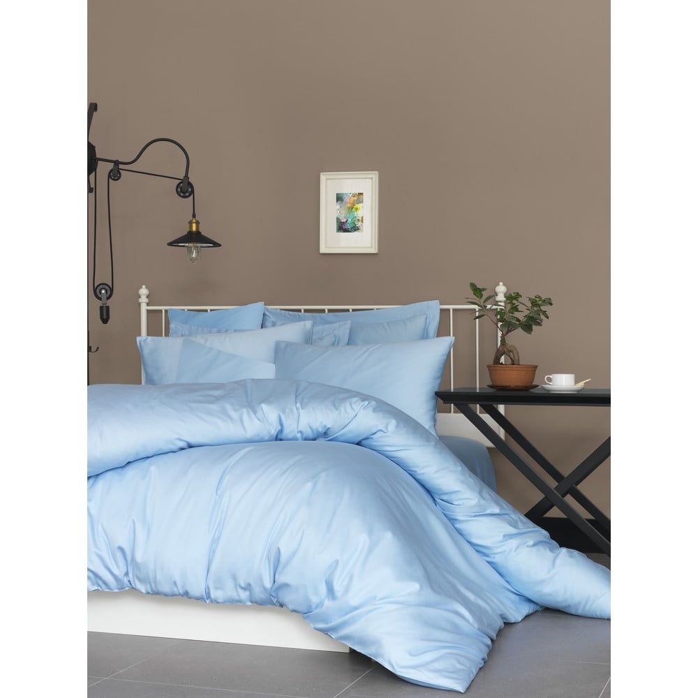 Lenjerie de pat albastru-deschis din bumbac satinat pentru pat dublu 200x200 cm – Mijolnir