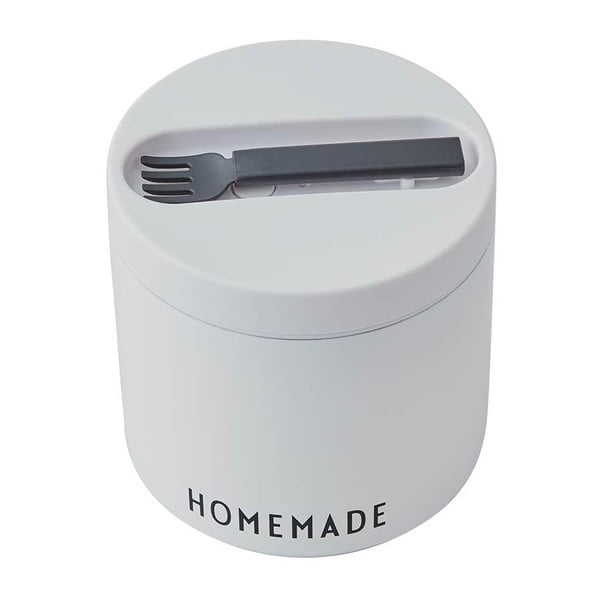 Cutie termos pentru gustare cu lingură Design Letters Homemade, înălțime 11,4 cm, alb