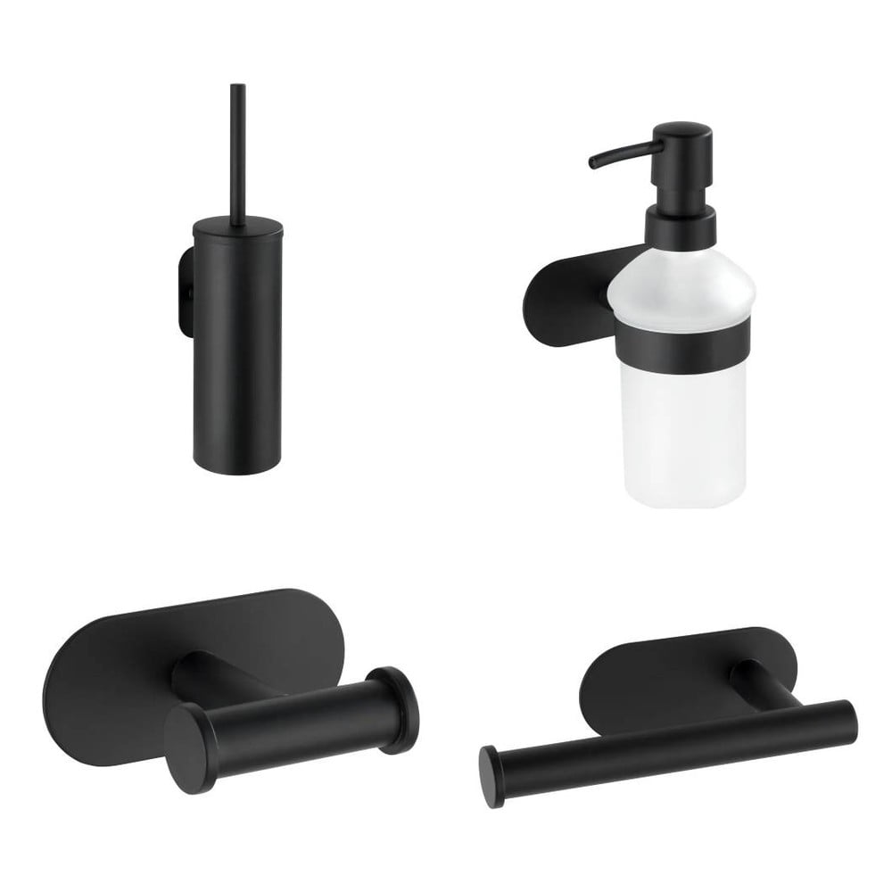 Set de accesorii de baie negru mat autoadeziv din oțel inoxidabil Orea – Wenko