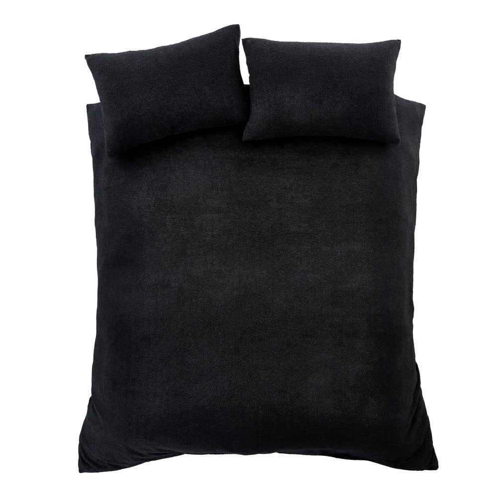 Lenjerie de pat neagră din țesătură bouclé pentru pat de o persoană 135×200 cm Cosy – Catherine Lansfield 135x200 imagine noua somnexpo.ro