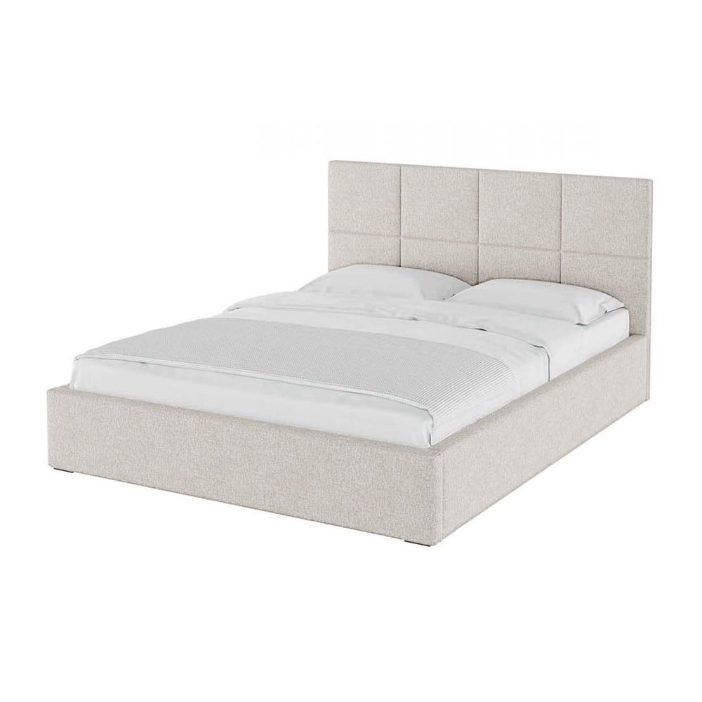 Pat matrimonial bej tapițat cu spațiu de depozitare cu somieră 140x200 cm Bufo Bed – MESONICA