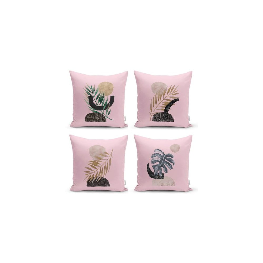 Set 4 fețe de pernă decorative Minimalist Cushion Covers Geometric Leaf Pink, 45 x 45 cm bonami.ro imagine noua