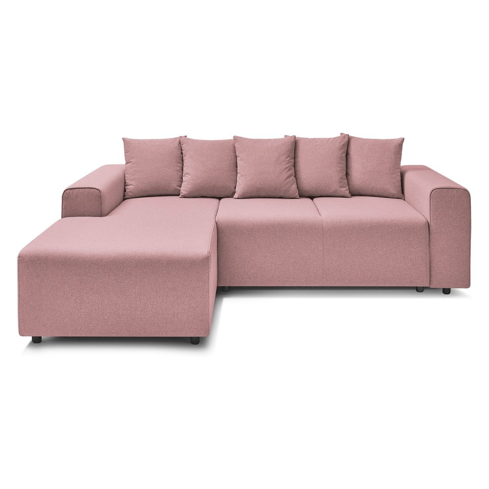 Canapea extensibilă cu extensie pe partea stângă Bobochic Paris Faro, roz deschis Bobochic Paris