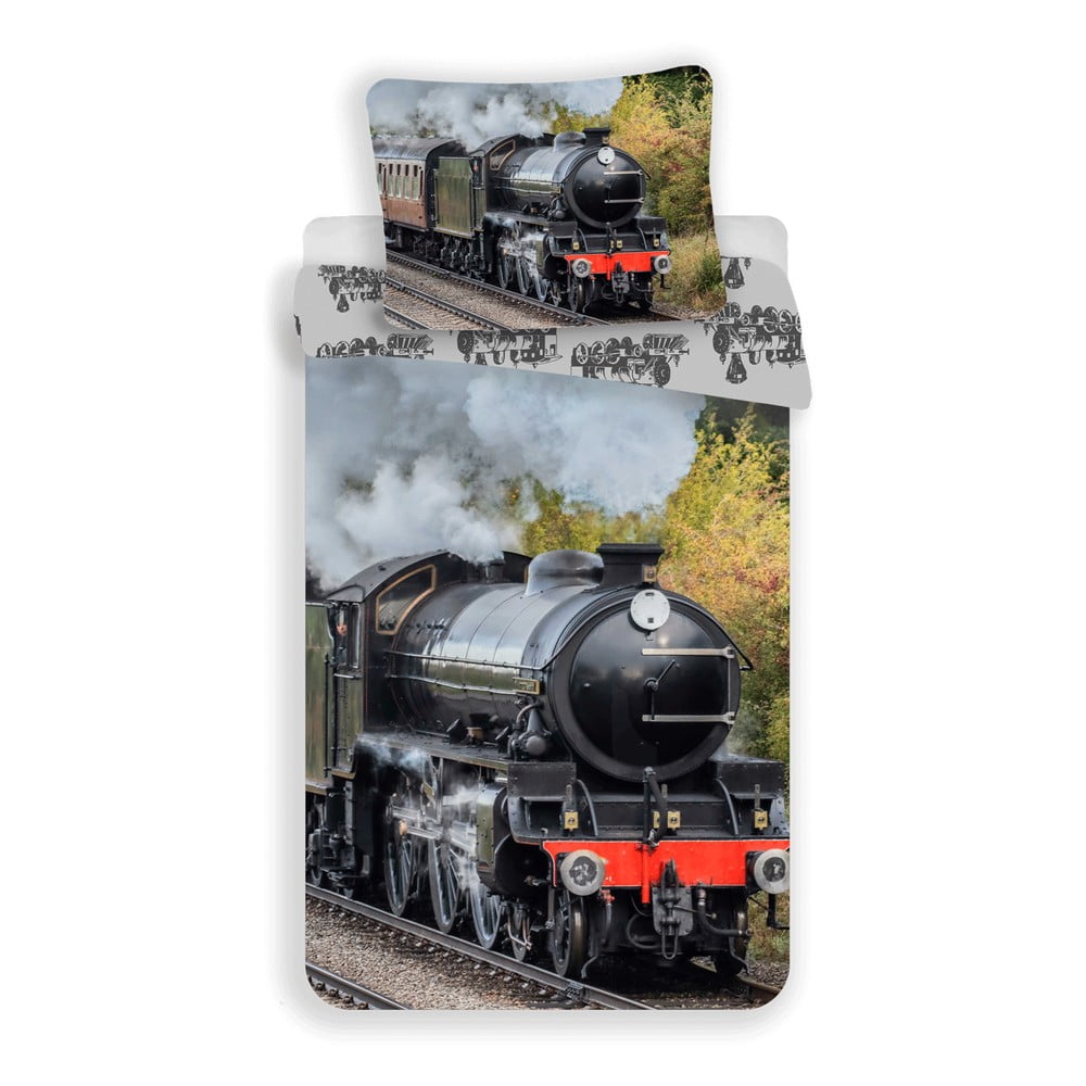 Lenjerie de pat pentru copii din bumbac pentru pat de o persoană 140x200 cm Train – Jerry Fabrics