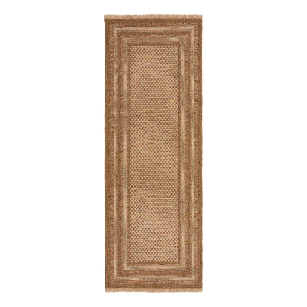 Covor tip traversă de exterior în culoare naturală 80x230 cm Layla Border – Flair Rugs