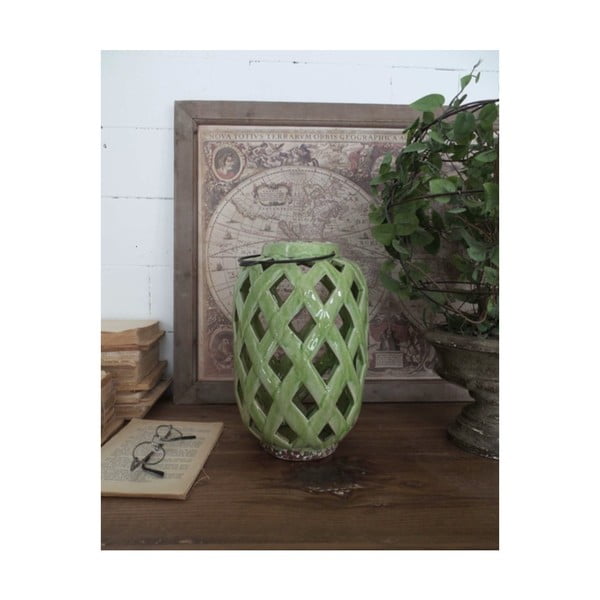 Felinar din ceramică Orchidea Milano, înălțime 28 cm, verde