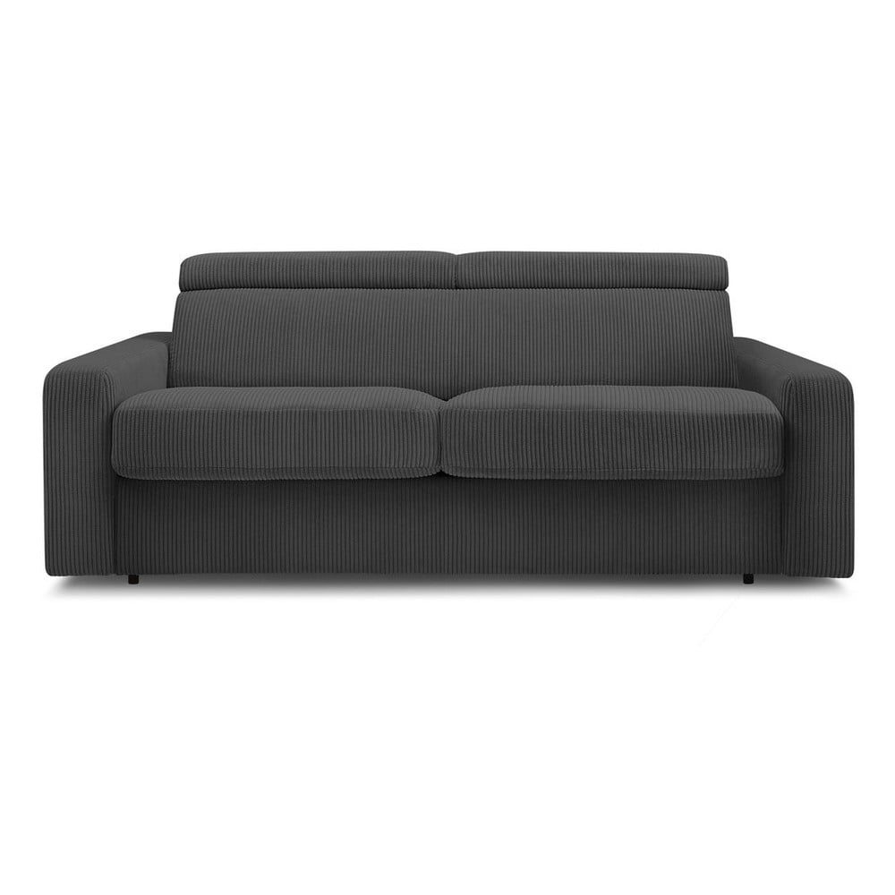 Canapea gri închis extensibilă cu tapițerie din catifea reiată 215 cm Monaco – Bobochic Paris