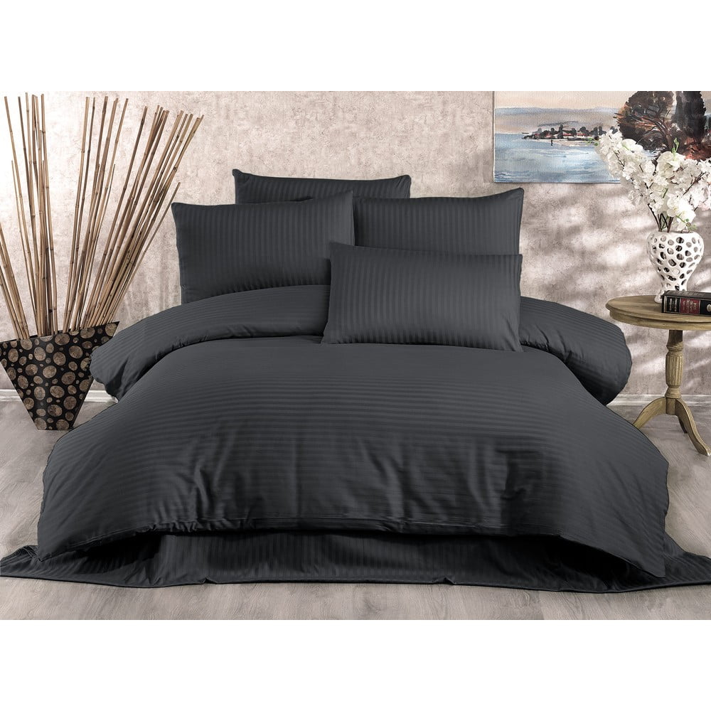 Lenjerie de pat gri antracit din bumbac satinat pentru pat de o persoană 140×200 cm Lilyum – Mijolnir 140x200 imagine noua