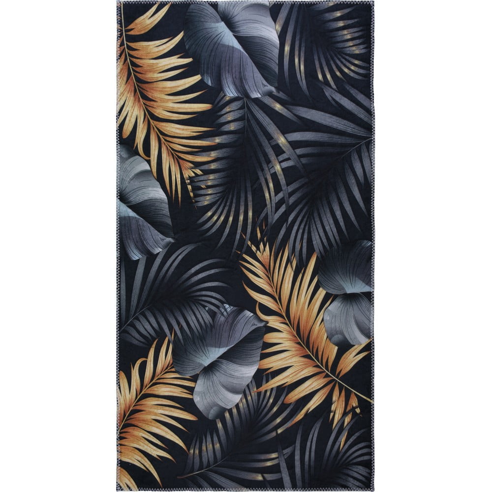 Covor tip traversă albastru închis/auriu lavabil 80x200 cm Midnight Leaves – Vitaus