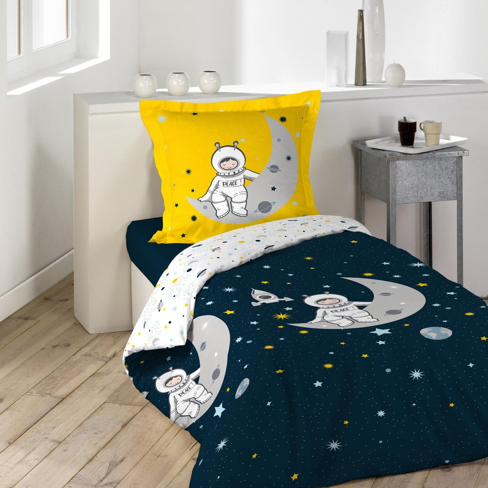Lenjerie de pat pentru copii din bumbac pentru pat de o persoană 140x200 cm Petit Astronaute – douceur d\'intérieur