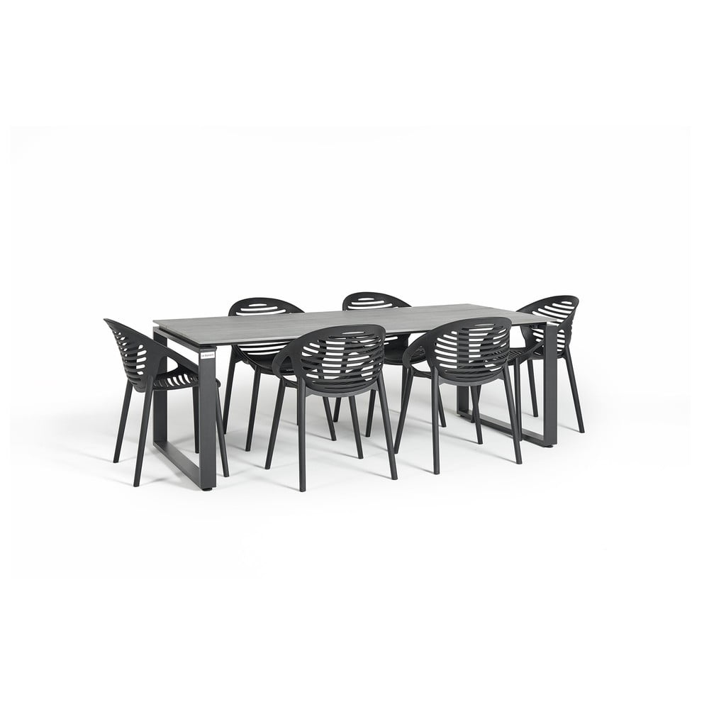 Set mobilier de grădină pentru 6 persoane cu scaune negre Joanna și masă Strong, 100 x 210 cm