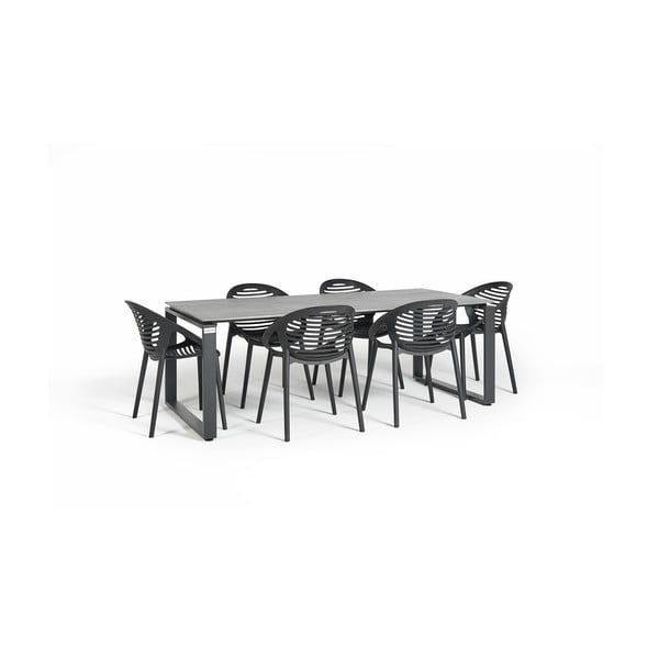 Set mobilier de grădină pentru 6 persoane cu scaune negre Joanna și masă Strong, 100 x 210 cm