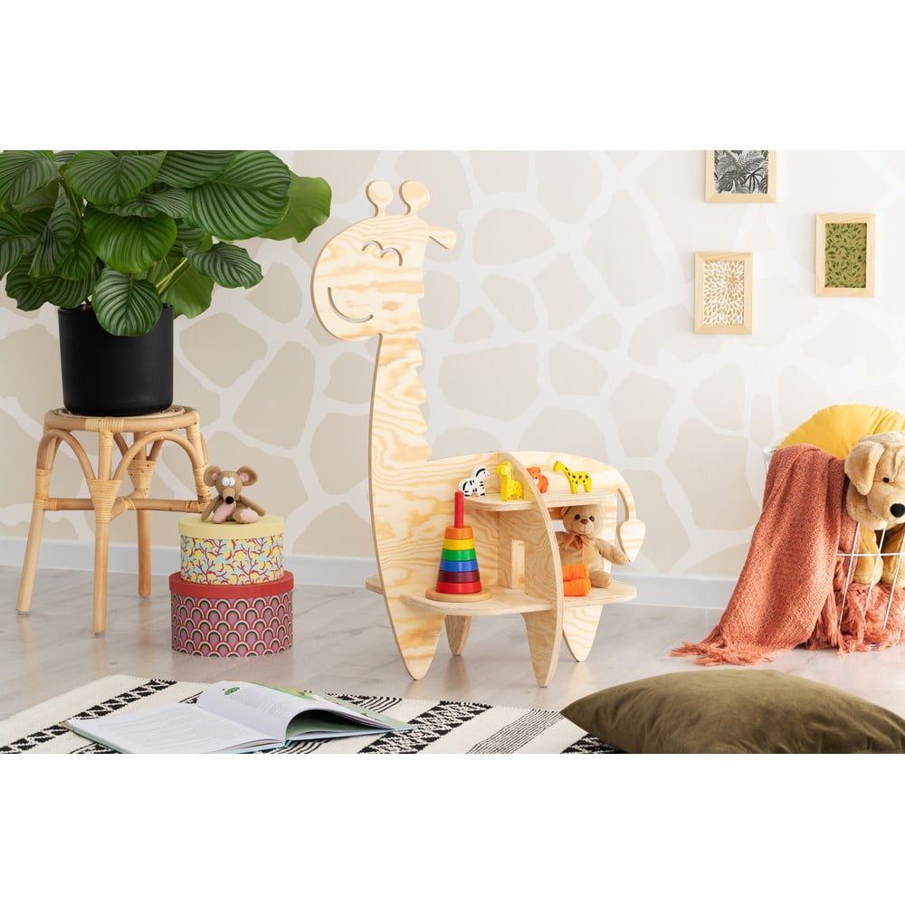 Biblioteca pentru copii in decor de pin in culoare naturala 90x60 cm Giraffe - Adeko