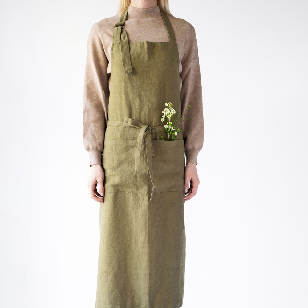 Șorț din in Linen Tales Chef, lungime 100 cm, verde măsliniu bonami.ro imagine 2022