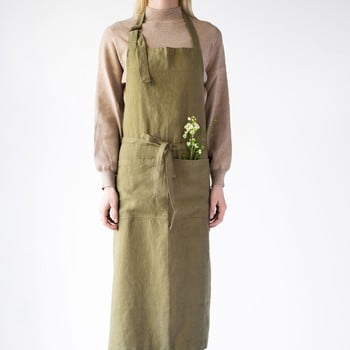 Șorț din in linen tales chef, lungime 100 cm, verde măsliniu