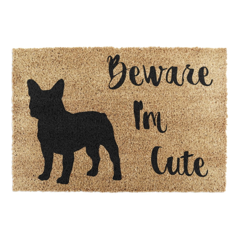 Covoraș de intrare din fibre de nucă de cocos 40x60 cm Beware I\'m Cute French Bulldog – Artsy Doormats