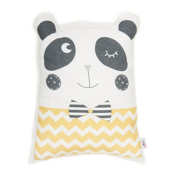 Pernă din amestec de bumbac pentru copii Mike & Co. NEW YORK Pillow Toy Panda, 25 x 36 cm, galben