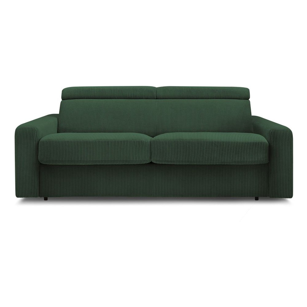 Canapea verde-închis extensibilă cu tapițerie din catifea reiată 215 cm Monaco – Bobochic Paris