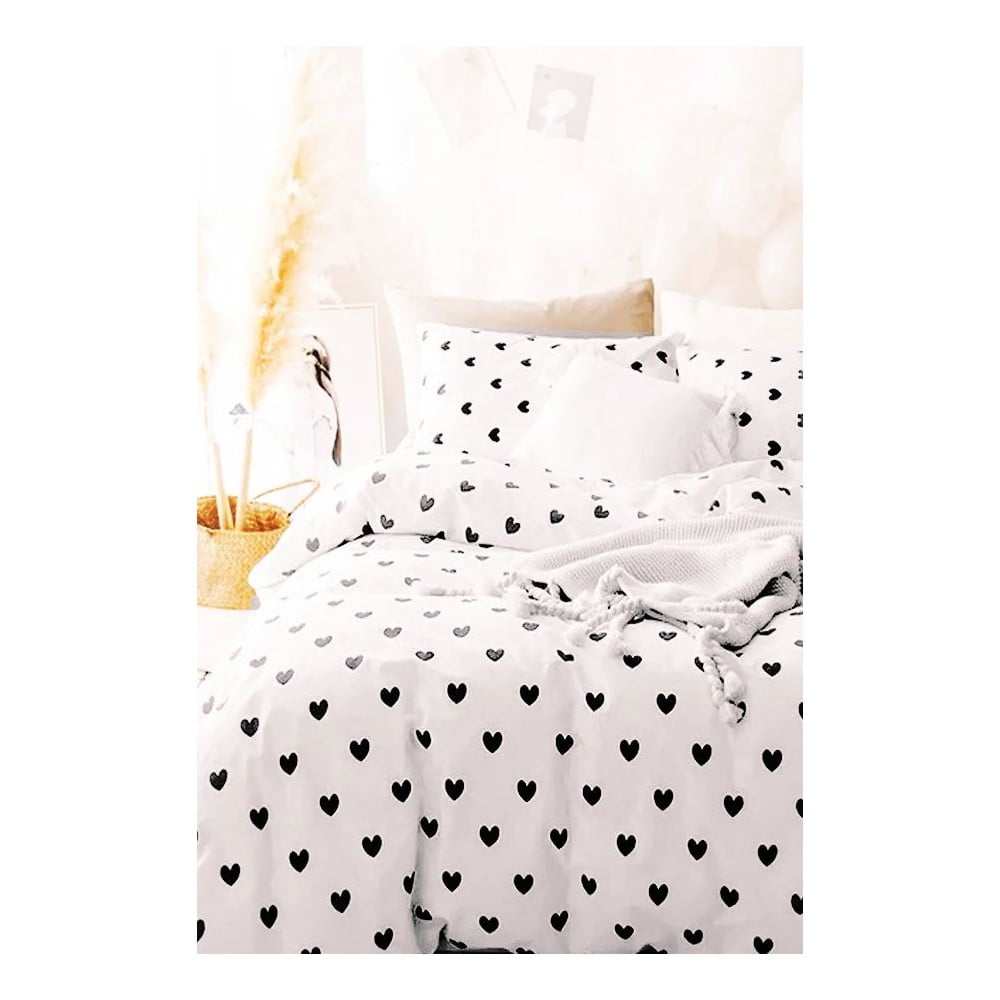 Lenjerie de pat albă din bumbac ranforcé pentru pat de o persoană/extinsă cu cearceaf inclus/cu 3 piese 160x220 cm Mini Hearts – Mila Home