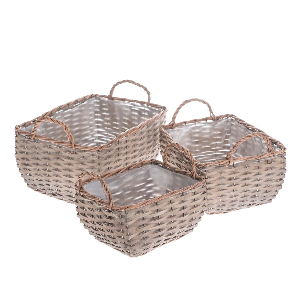 Set 3 ghivece din răchită dakls oblong, gri