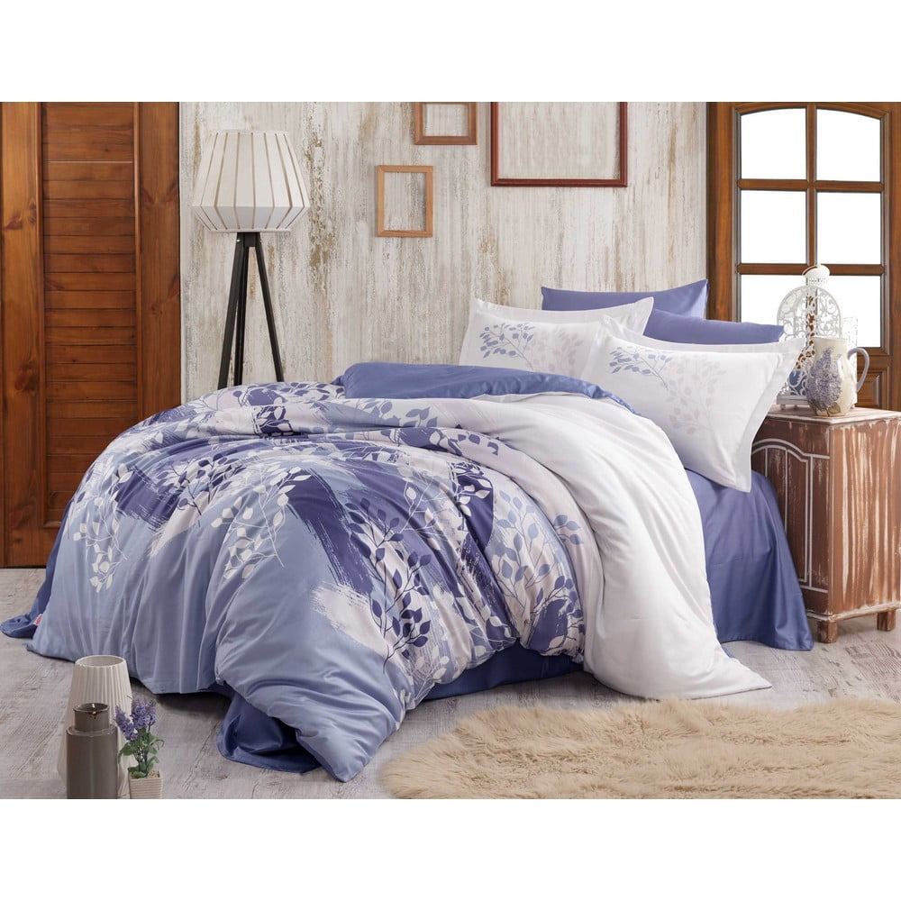 Lenjerie de pat din bumbac satinat pentru pat dublu cu cearșaf Hobby Noemi, 200 x 220 cm, albastru bonami.ro imagine noua