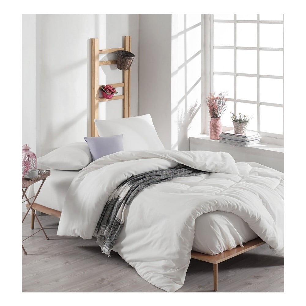 Lenjerie de pat și cearșaf din bumbac Anna, 200 x 220 cm, alb bonami.ro imagine noua