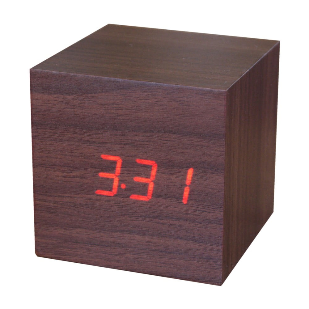 Ceas deșteptător cu LED Gingko Cube Click Clock, maro – roșu bonami.ro